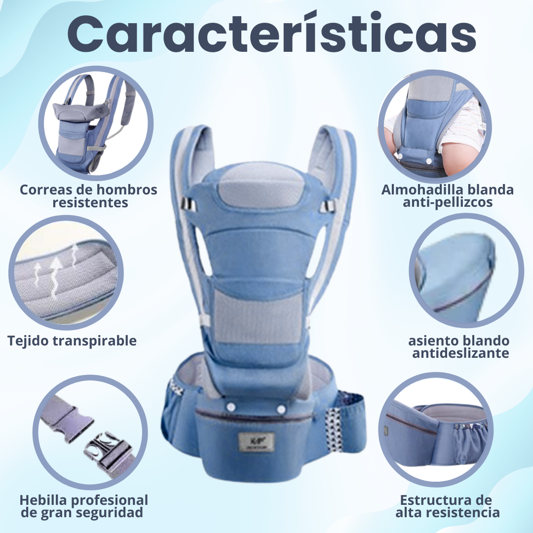 Canguro - Portabebés ergonómico y confort con asiento y 9 posiciones en 1